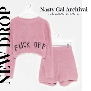 NWOT Get the Message Fluffy Knit Lounge Set By Nasty Gal